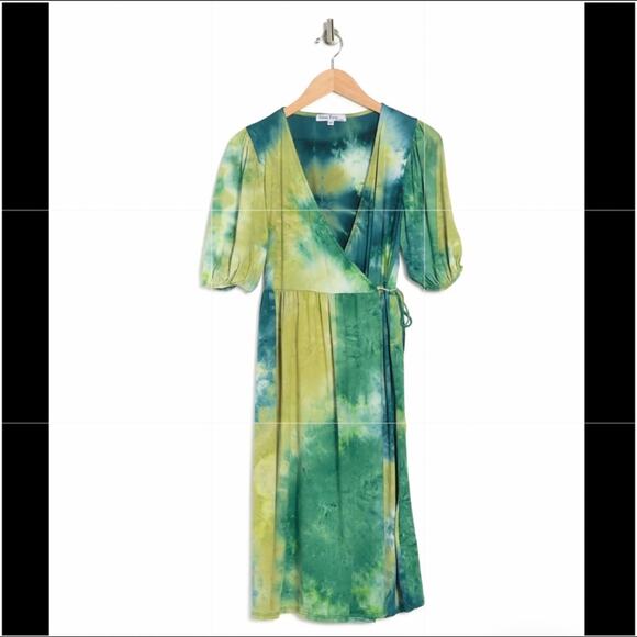 NWT! Velvet Torch Tie-Dye Puff Sleeve Wrap Dress Size Large - Picture 9 of 9